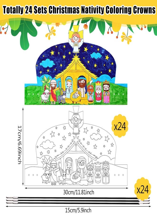ReliThick 24 Pcs Christmas Nativity Scene Craft Kit Color Your Own Christmas Christian Paper Crowns Religious DIY Crafts with Elastic Cord for Home Church Party Activities - Image 2